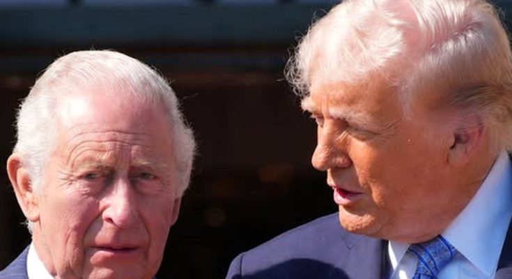 donald Trump and King Charles in conversation outdoors