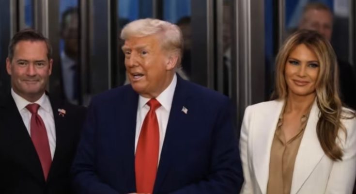 group of people in formal attire at a public event, focus on Donald Trump