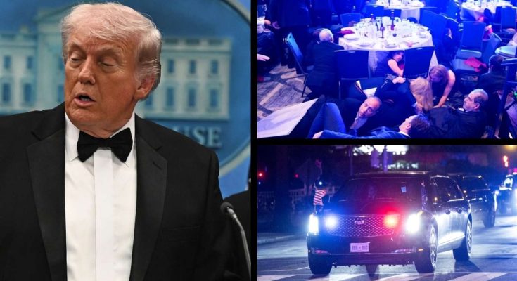formal event with guests taking cover, presidential motorcade at night