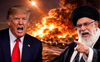 explosive confrontation between two leaders amid fiery backdrop