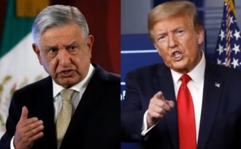 mexican and US leaders speaking at podiums, journalist reporting