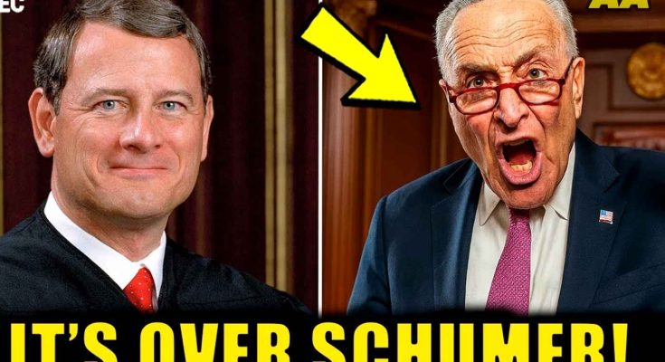 political figures in a heated debate setting, headline states 'It's Over Schumer'