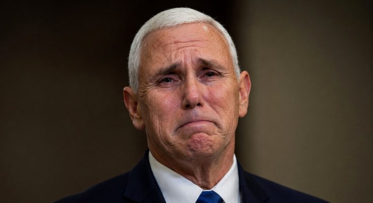 mike Pence appears emotional during a press conference event