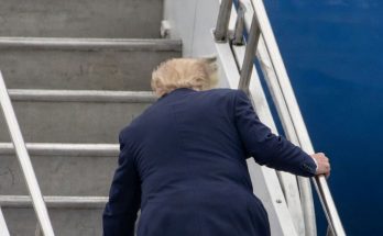 donald Trump stumbles on airplane stairs during boarding