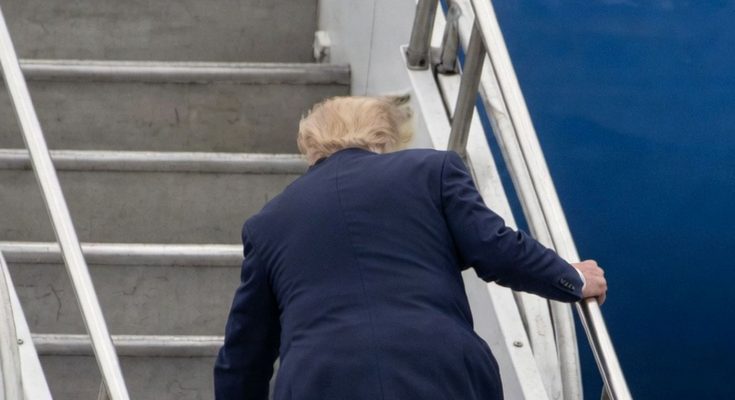 donald Trump stumbles on airplane stairs during boarding