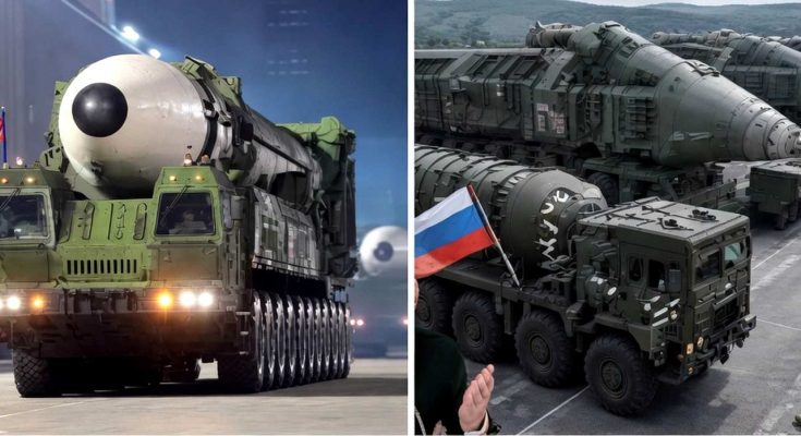 military trucks carrying large missiles in a strategic display