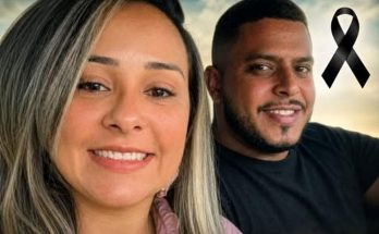 memorial tribute with two smiling faces and police scene